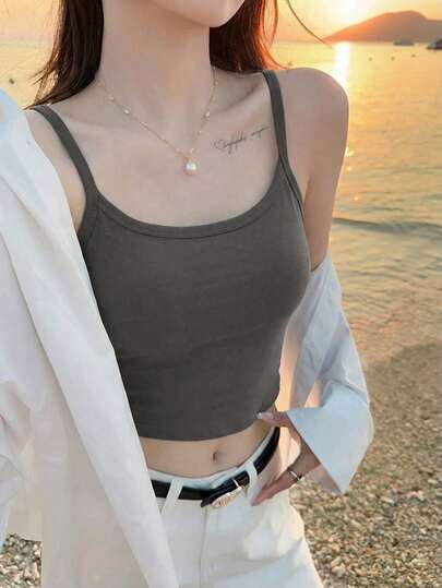 Camiseta sin espalda para yoga para mujeres, con almohadillas para el pecho, sujetador integrado, top de estilo americano desconstructivo para capas casual