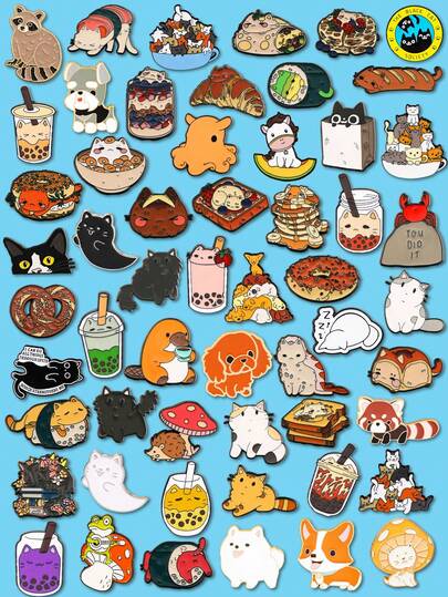 10/15/20/25pcs Random Mixed Creative Cartoon Animal Metal Badges Food Assortment, Versatile Decoration For Backpacks, Bags, Everyday Outfits, Cartoon Animal Patterns Suitable For Scarves, Bags, Clothes, Creative Party Gifts, Birthday, Multi-Scenario Use, More Quantity More Variety