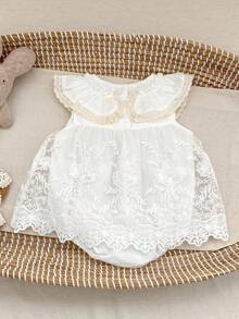 Summer New Baby Girl Clothes, Exquisite Girls Ruffled Mesh Floral Hem Skirt Bodysuit, Cute Princess Party Dress - White - View 4