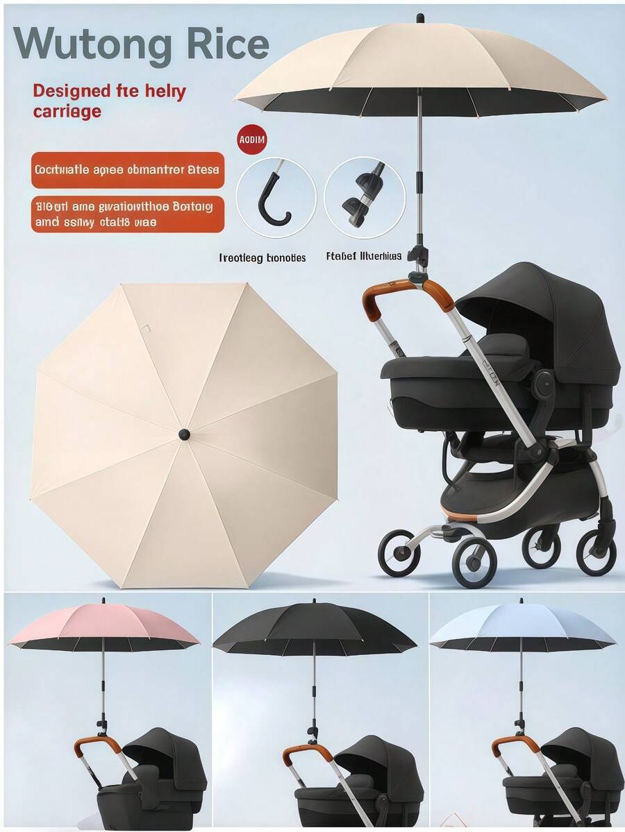 1pc Universal Baby Stroller Sunshade Umbrella, Toddler Tricycle Pushchair Sun/Rain Cover, Baby Strolling Essential - Multicolor - View 1