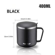 400毫升304不锈钢保温杯，带盖，咖啡/茶杯，双层真空密封，防漏，黑色，适合家庭、办公室和学校使用 - 黑色 - 查看 12