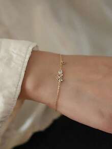 GAGAFEEL 1pc 925 Sterling Silver Fashionable Elegant Cute Rose Flower Cubic Zirconia Chain Bracelet, Suitable For Women's Daily Wear, Friendship & Birthday Gift - Gold - View 6