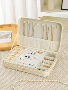 新款豪华升级大容量PU皮革首饰盒 | 首饰收纳包，旅行首饰盒 | 多层隔层，可收纳项链、戒指和耳环 | 便携式旅行首饰盒 | 送给女友/妈妈/母亲节/闺蜜生日/情人节的礼物，女士旅行必备，节日必备，秋季装饰，万圣节 - 彩色 - 查看 1