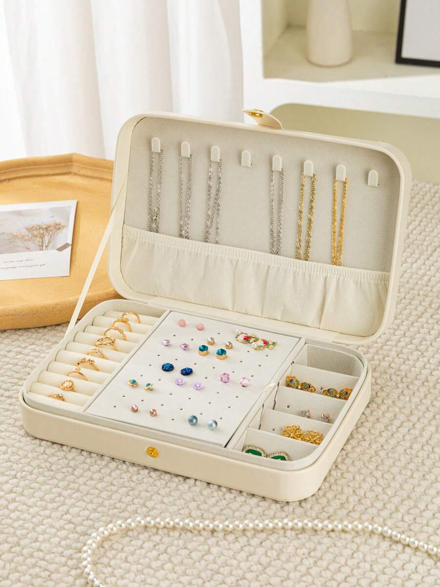 新款豪华升级大容量PU皮革首饰盒 | 首饰收纳包，旅行首饰盒 | 多层隔层，可收纳项链、戒指和耳环 | 便携式旅行首饰盒 | 送给女友/妈妈/母亲节/闺蜜生日/情人节的礼物，女士旅行必备，节日必备，秋季装饰，万圣节 - 彩色 - 查看 1