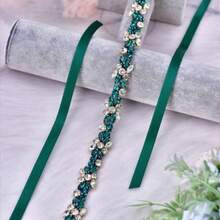 1件祖母绿钻石婚礼派对腰带，时尚新娘头饰，适合万圣节、圣诞节、假期等场合 - 墨綠色 - 查看 6