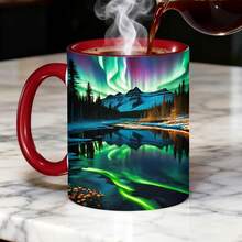 1PC, Aurora Borealis, 11 Oz Color Ceramic Mug, Vibrant Northern Lights Nature Design Print, For Home Decor, Camping, Travel, Teachers' Day, Nurse Day, Mother' Day, 250th Anniversary, Tumbler, Local Warehouse, Gifts For Men And Women, Friends. - Màu xanh lam - Xem 8