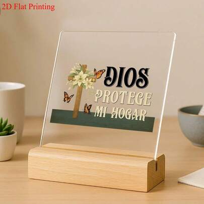 2D Flat Spanish "God Bless My Home" Decorative Plaque - Acrylic Christian Religious Desktop Decor With Butterfly And Spanish Prayer Text - Elegant Spanish-Style Housewarming Or Birthday Gift For Women, "God Protect My Home" Sign Suitable For Home, Office Or Church - No Battery Required - 2D Flat Design, Asymmetrical Shape With Transparent Borders - Multifunctional Spiritual Home Decor, Can Be Placed In Living Room, Bedroom Or Desk, Durable Material, Faith-Themed Gift