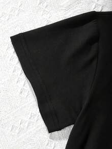 Elegant Round Neck T-Shirt For Girls - 黑色 - 查看 3