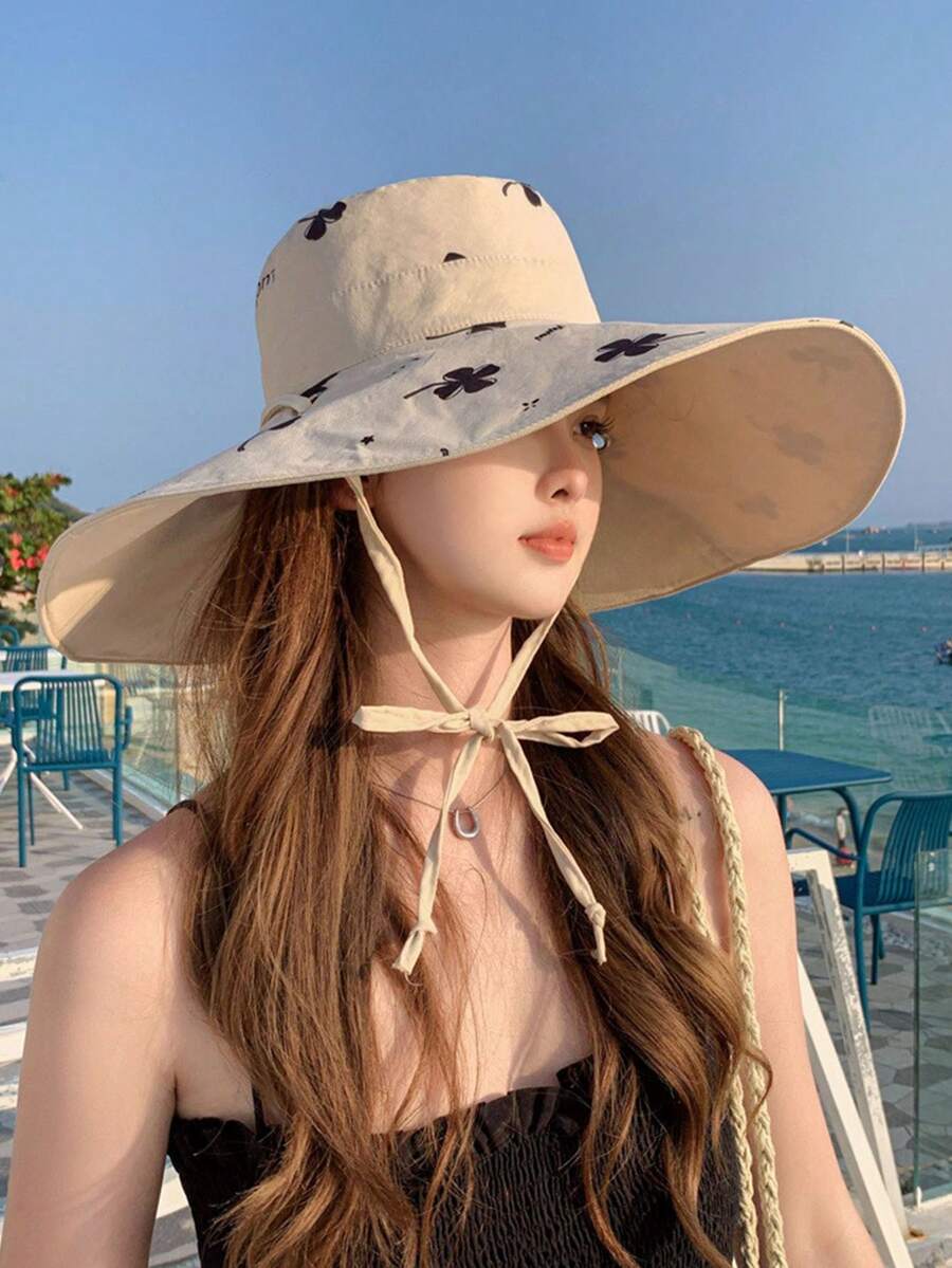 1pc New Four-Leaf Clover Shaped Wide Brim Sun Hat, Reversible Summer Casual Party UV Protection Polyester Sun Hat, Suitable For Women