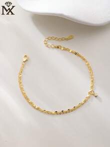 SYMFNY 925 Sterling Silver Gold Plated Double-Layer Anklet, Unique Design Shimmering Chain + Single Diamond Pendant, Delicate Layered Ankle Chain, Summer Beach Vacation Jewelry Gift For Women - Yellow Gold - View 2