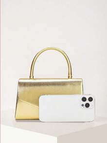 REMANLAND Minimalist And Sleek Gold Handbag, Featuring Clean Lines, A Refined Metallic PU Finish, Streamlined Curved Top Handle And Envelope Silhouette. Seamlessly Transitions From Office Meetings To Business Dinners, Balancing Professionalism With Subtle Luxury For Everyday Elegance. It Is The Best Gift For Women - Gold - View 8