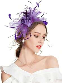 1pc Women's Tea Party Headpiece, Kentucky Derby Wedding Flower Mesh Hair Clip - Màu tím - Xem 5