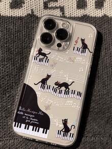 音乐卡通猫透明彩色绘画简约时尚创意防震手机壳，兼容 17/17Pro/17ProMax/16/11/16Pro/16Plus/16ProMax/16E/15ProMax/13/14/12/XS/XR/7G/8P，兼容三星Galaxy S25/S25Plus/S25 Ultra/A16/A36/A26/A56/A50/A12/A32 - 彩色 - 查看 1