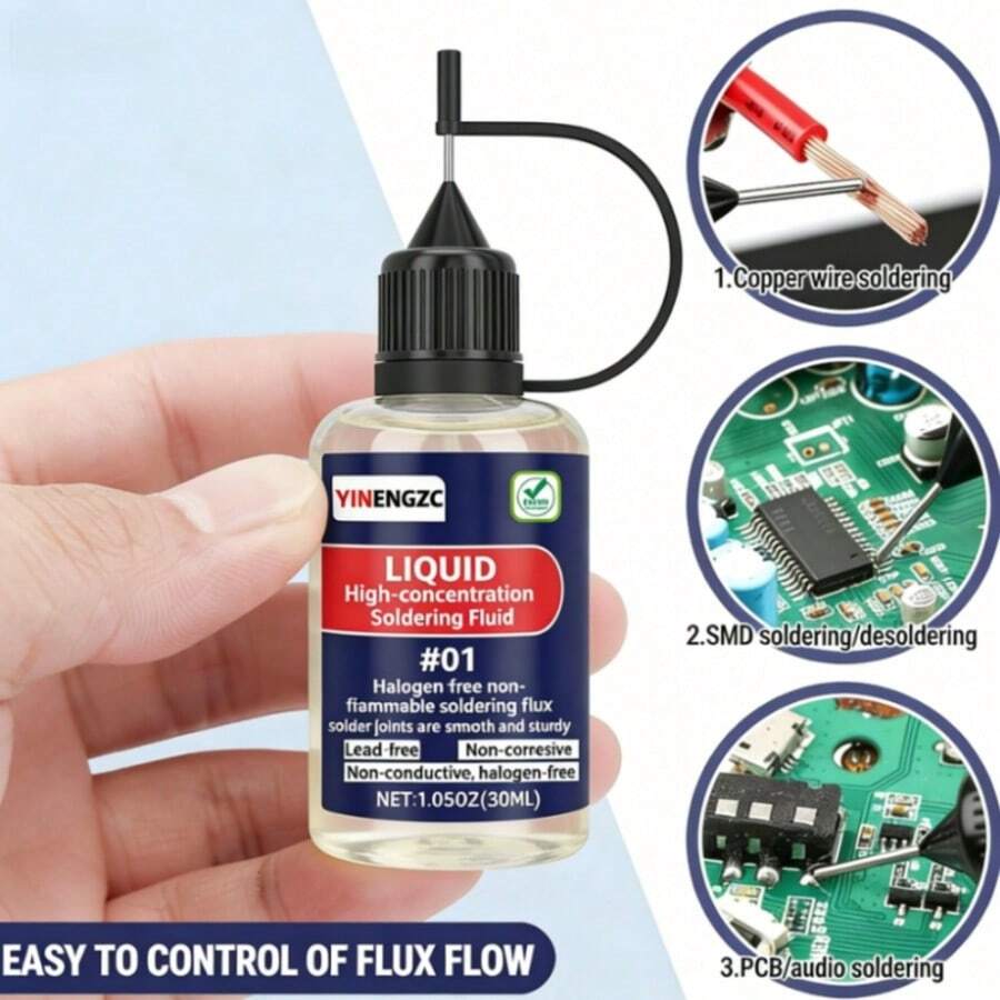 Liquid Solder Flux Dropper, Liquid Soldering Flux, No Clean Liquid Flux, Electrical Liquid Rosin Flux Solder, Liquid Flux Soldering Squeeze Bottle (30 ML/1.05Oz.) - A - View 1