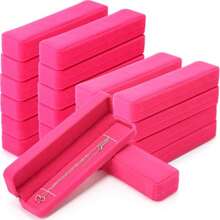 Batiyeer - 24 pulseras de terciopelo caja de joyería a granel cadena de collar y pulsera estuche de almacenamiento largo para joyería para Navidad con colgante de boda 8.86 x 2.13 x 1.38 pulgadas - Rosa brillante - Ver 1