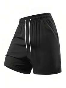 3pcs Men's Casual Shorts, Lightweight Solid Color Elastic Waist Shorts For Daily, Hiking, Outdoor, Running, Sports Black - Black - View 4