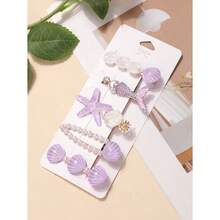 5pcs/Pack Mermaid Shell Hair Clips, Cute Kawaii Lovely Girls Side Crab Clips, Korean Fashion Bangs Hair Accessories - 彩色 - 查看 10