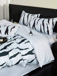 4pcs Soft Washed Silky Bedding Set, AB Version Spring/Summer Minimalist Bed Sheet Set (1pc Duvet Cover, 1pc Bed Sheet, 2pcs Pillowcases), Silky Smooth Sleep, Lightweight All-Season Bedding Suitable For Single Bed, Double Bed, Hotel, Dorm, Whole Family, With Zipper, Removable, Machine Washable, Room Decor - Multicolor - View 3