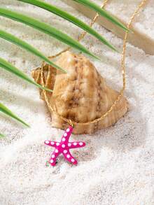 1件装极简主义海星吊坠项链，女士款 - 18K镀金不锈钢海星吊坠项链套装，夏季度假海滩饰品 - 彩色 - 查看 3