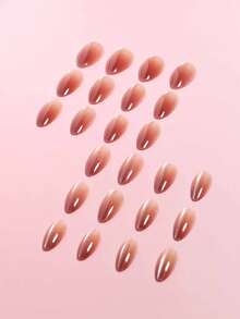 VV MEI JIA ER 24片装春季亚克力猫眼闪粉美甲：摩卡渐变优雅裸色压贴美甲，中长杏仁形，专为追求简约美感人士设计的压贴美甲，UV涂层亮泽，12种尺寸，附赠1张美甲胶带和1个指甲锉。 - 彩色 - 查看 4