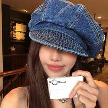 Women Beret Hat, Elegant Vintage Solid Soft Painters Cap Denim Artist Hat For Casual Daily - 藍色 - 查看 3