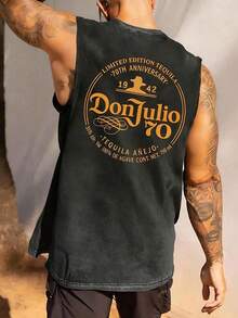 Don Julio 70th Anniversary Tequila Commemorative Vintage Washed Tank Top100% Cotton Vintage Washed Sleeveless Tank Top, Men's Crew Neck Vest, Perfect For Daily Streetwear In Summer, Ideal Choice For Holiday Gifts. - màu đen - Xem 1