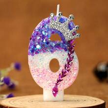 Numeric Birthday Candle, Crown Cake Candle, Purple And Pink Glitter Cake Decorations For Anniversary Celebration - Multicolor - View 9