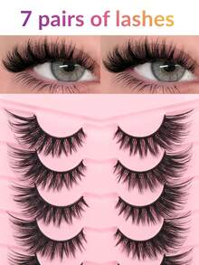 7 Pairs Cross-Border 3D Cat Eye False Eyelashes, European And American Thick Style, D Curl Degree Stereoscopic Curling Long-Lasting, 6-18mm Mixed Length Design, Layered And Full, Easy To Create Hybrid Big Eye Makeup Effect. - D - View 2