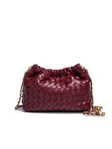 Women's Woven Bag, Fashion Clutch Bag & Hobo Shoulder Bag - Burgundy - View 7