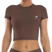 GYMSHARK  EVERYDAY CAP SLEEVE T-SHIRT ,Women's Compression Shirts Short Sleeve Workout Tops Athletic Base Layer T-Shirt For Gym Running Yoga Basketball BJJ - màu nâu - Xem 4