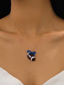 1件装时尚足球蝴蝶结锌合金吊坠项链（女士款） - 項鍊 - 查看 4