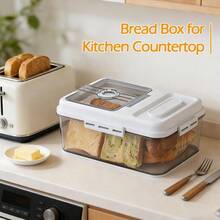 Bread Box For Kitchen Countertop Airtight Bread Storage Container With Lid, Plastic Bread Keeper With Time Tracker, For Homemade Bread, Toast, Loaf And Cookies - White - View 7