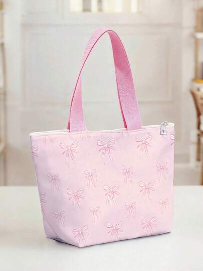 蝴蝶结图案保温午餐包，适合旅行、办公、上学、野餐，大容量便携午餐包。最佳礼品之选。