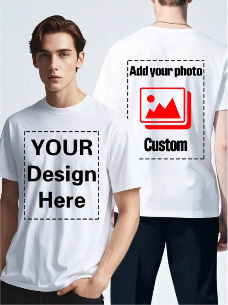 Custom T-Shirts, Add Your Design Photos, Patterns, Or Logos, Can Be Printed On Both The Front And Back, Regular Crew Neck Style Suitable For Summer, Perfect For Commemorative Shirts, Father'S Day, Or Cultural Shirts - trắng - Xem 1