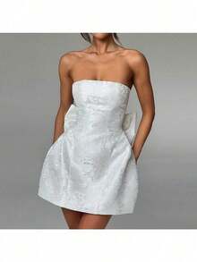 Summer 2026 New Fashion Temperament Sexy Jacquard Breast Bow Mini Dress Women - 白色 - 查看 2