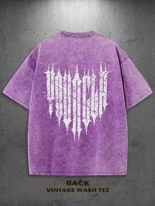 1PC Y2K Vintage Washed T-Shirt | Men's YLA Graphic Tee | Gym Graphic Tee | Gifts For Men Or Boyfriend | 100% Cotton | 230Gsm Thickened Fabric | Unisex - Màu tím - Xem 2