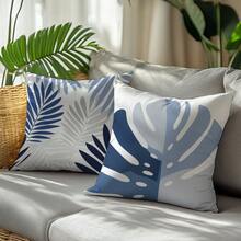 4件套简约蓝灰色热带植物叶子图案抱枕套，单面柔软桃皮绒面料，45*45厘米，适用于家居卧室客厅派对节日装饰，沙发装饰抱枕套，礼品装，不含枕芯 - 彩色 - 查看 6
