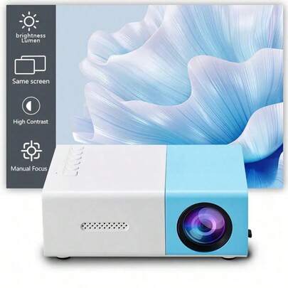 1pc YG300 Mini Projector, 1080P HD Portable Outdoor Movie Projector With LED Lamp, Compatible With USB/AV/TV Box/Laptop/Android/IOS/SD Card, Made Of ABS Plastic, Supports Wireless Screen Sharing, Ideal For Home Theater And Holiday Gifts