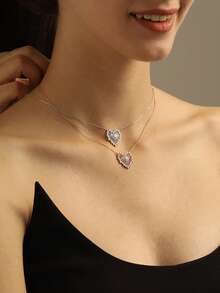 1 Collar con colgante de rueda de la fortuna con forma de corazón lleno de diamantes, de acero inoxidable chapado en oro de 18K, cadena versátil y de alta gama para la clavícula de la mujer - Collar con colgante de noria personalizado en forma de corazón - Ver 1
