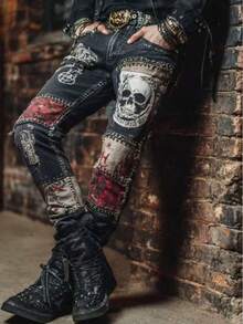 Digital Print Women's Trousers With Colorful Floral Pattern Imitation Jeans - ADFGRVV4 - 查看 5
