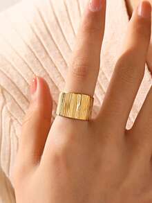 1 st 18K guldpläterad geometrisk tjock öppen ring i rostfritt stål, lämplig för kvinnors vardagsbruk - Guld - Visa 6