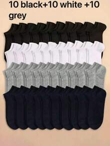 20 Pairs Women Black White Grey Ankle Socks, Fashion Minimalist Short Socks - Multicolor - View 10