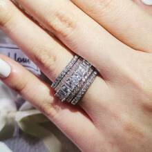 5pcs/Set Luxury Dual-Tone Wide Rings, Designed For Women, Inlaid With Brilliant Cubic Zirconia, Exquisite Party Jewelry, Fashionable Accessories - Ring - View 5