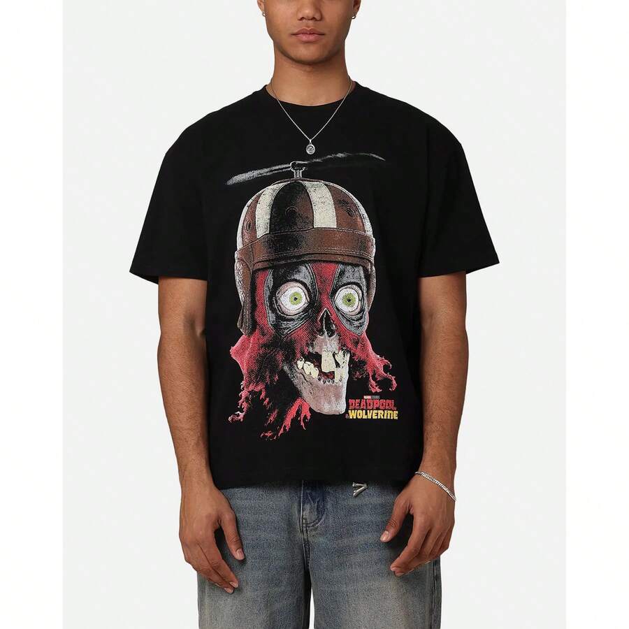 73Studio  Deadpool Headpool Vintage T-Shirt Black AcidwashHE001 - Black - View 1