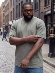 Plus Size Solid Color Casual Short Sleeve T-Shirt, Round Neck Basic Tee, Suitable For All Seasons - Olive Green - View 5