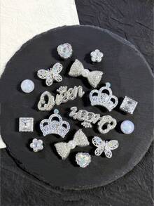 16/18pcs Gold/Silver Letter High Heel Crown Rhinestone Shoe Clips, Suitable For Garden Shoes, Slippers, Beach Shoes, Sandals, Shoe Flower DIY Decorations, Removable, Holiday Gift - Multicolor - View 9