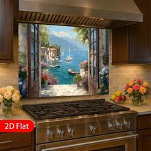 1-Piece 2D Flat Design Mediterranean Seascape Kitchen Wall Sticker. Easy To Apply, Durable, And Made Of High-Quality Materials. Suitable For Home Decor And Modern Kitchen Interior Design - Style 1 - View 4