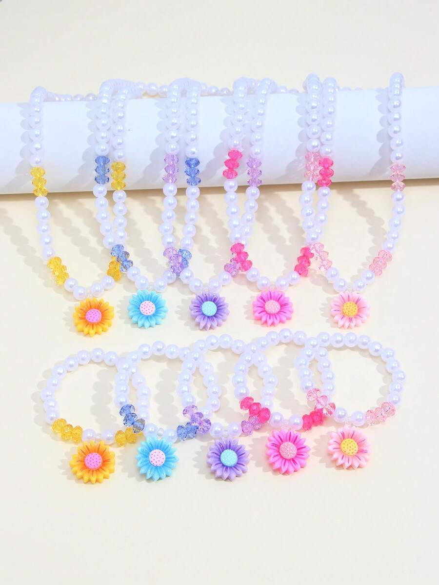2pcs/Set Sunflower Beaded Necklace & Bracelet Set, Suitable For Girls Daily, Festival, Party Wear, Birthday Gift - Multicolor - View 1
