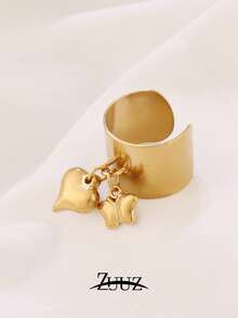 1pc Vintage Stainless Steel Butterfly Heart Charm Ring For Women Open Ring For Daily Wear And Gift For Girlfriend, Mother, Sister - Ring - View 4