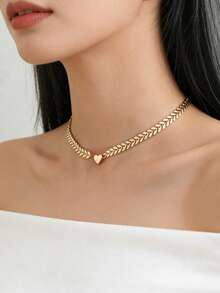 1 Piece Women's Gold/Silver Arrow Chain Choker Necklace With Pearl/Heart Pendant, Minimalist Layered Jewelry For Wedding, Party And Everyday Wear - Multicolor - View 8